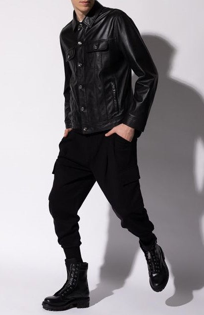 Men's Biker Leather Shirt In Black