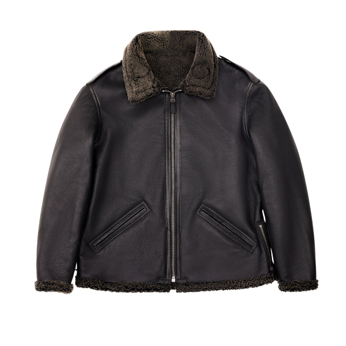 Men's Black B7 Shearling Fur Leather Jacket
