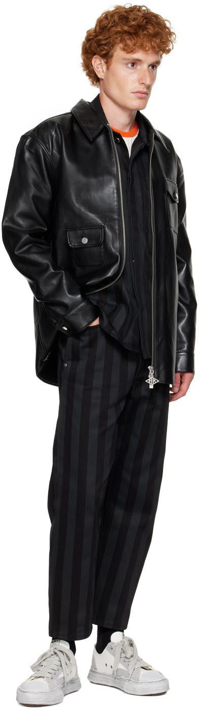 Men's Black Biker Leather Shirt In Full Sleeve
