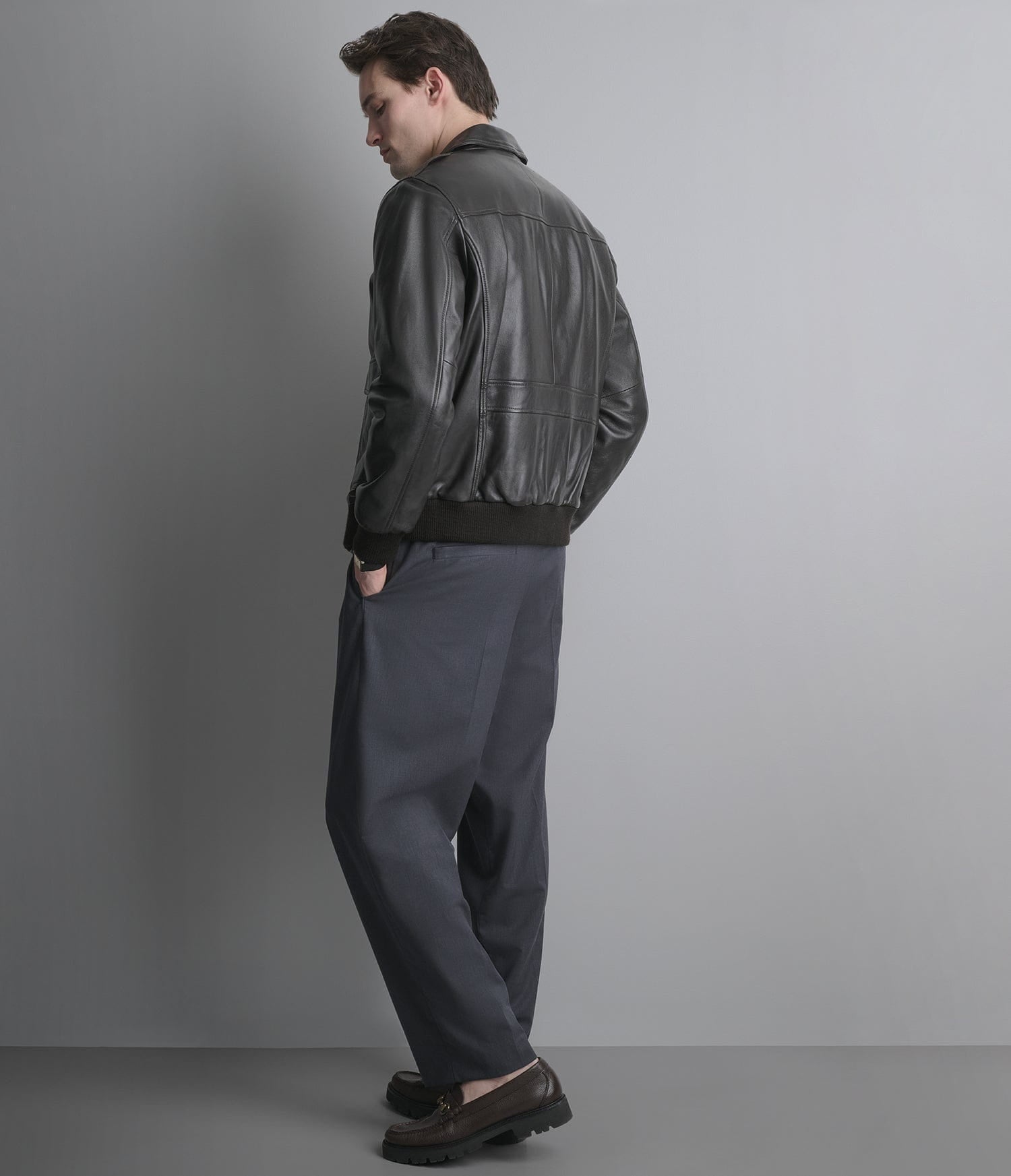 Men's Black Harrington Bomber Leather Jacket - Arcane Fox