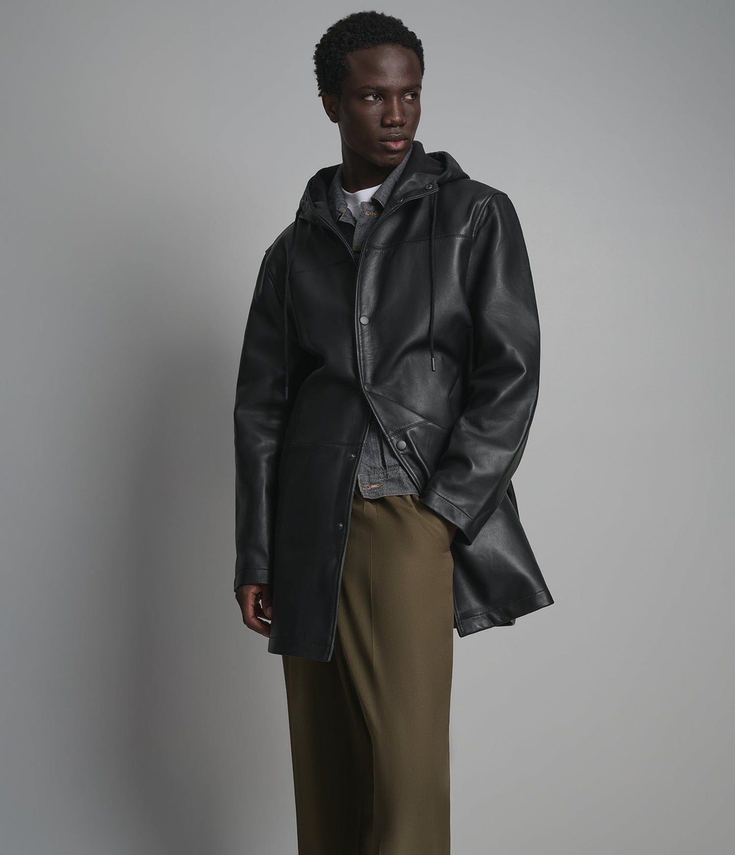 Men's Black Hooded Leather Coat - Arcane Fox
