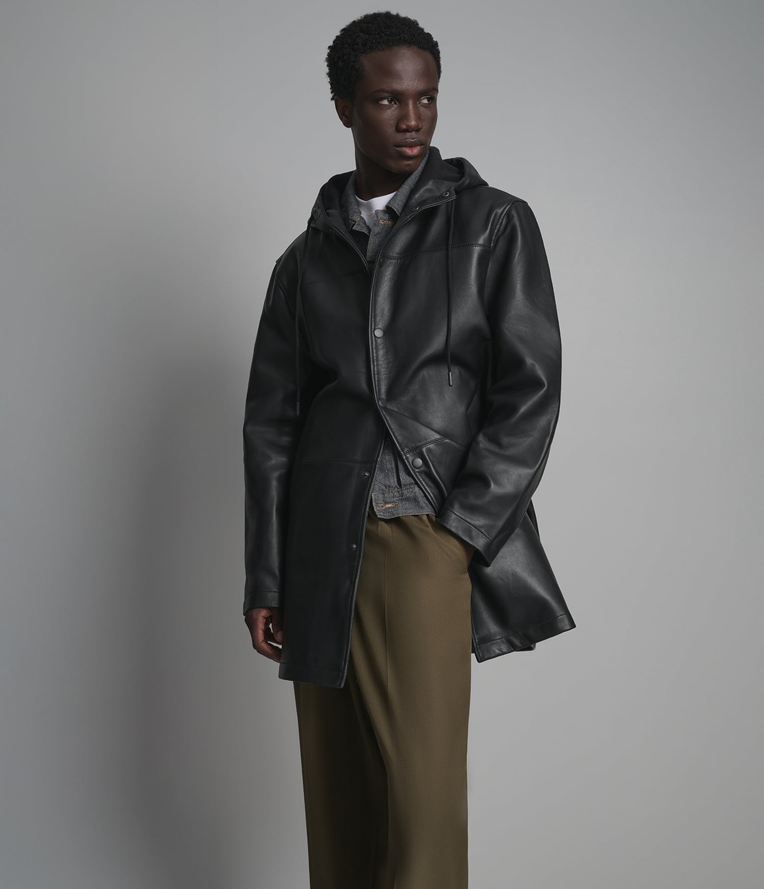 Men's Black Hooded Leather Coat - Arcane Fox