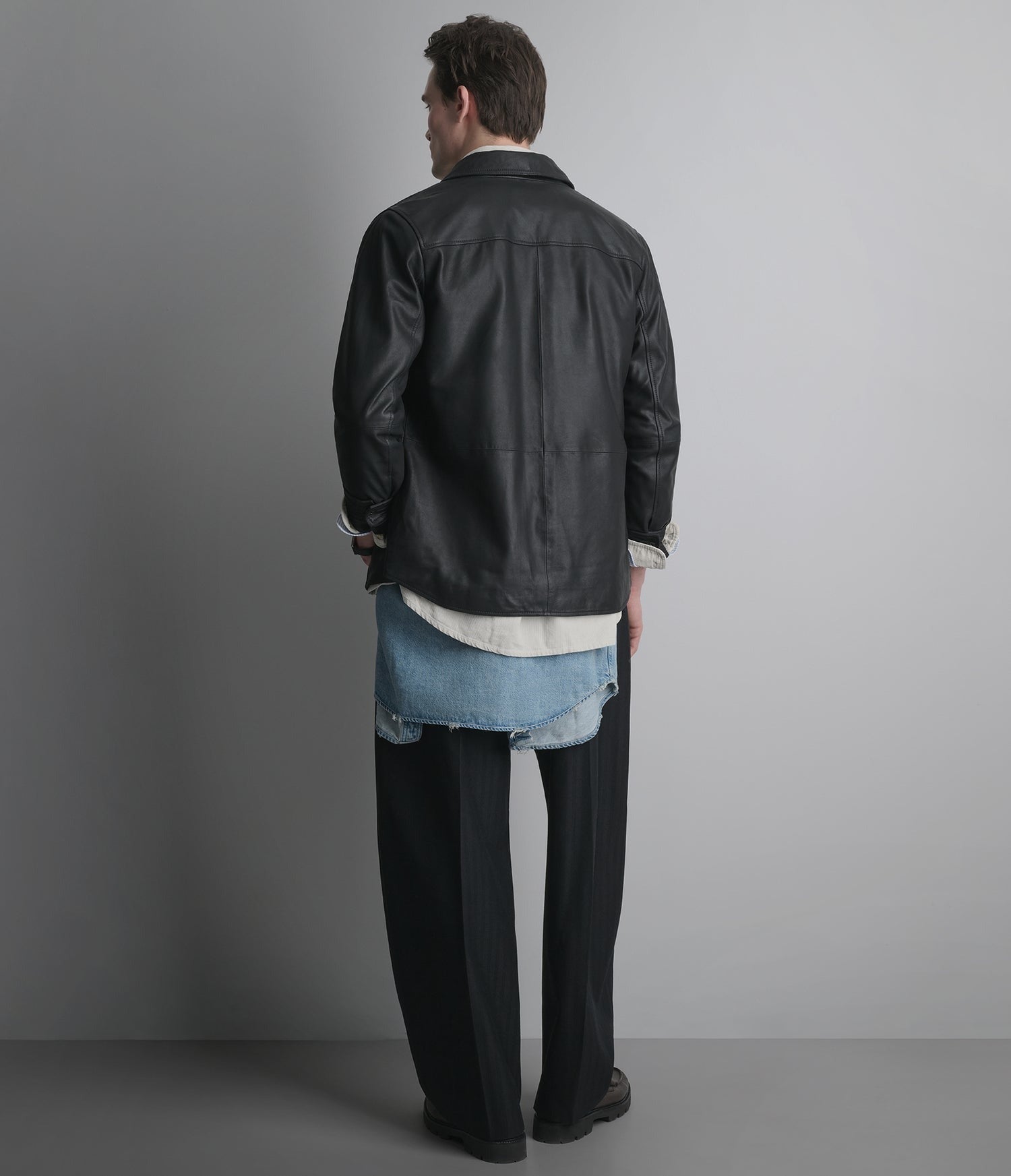 Men's Black Lambskin Leather Shirt - Arcane Fox