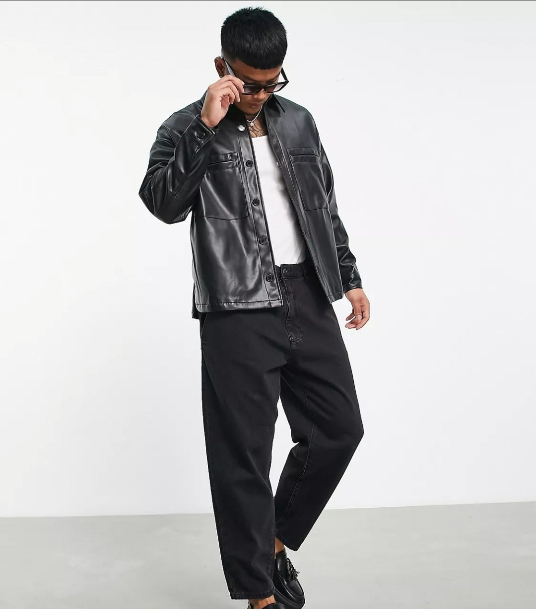 Men's Black Leather Shirt In Full Sleeve