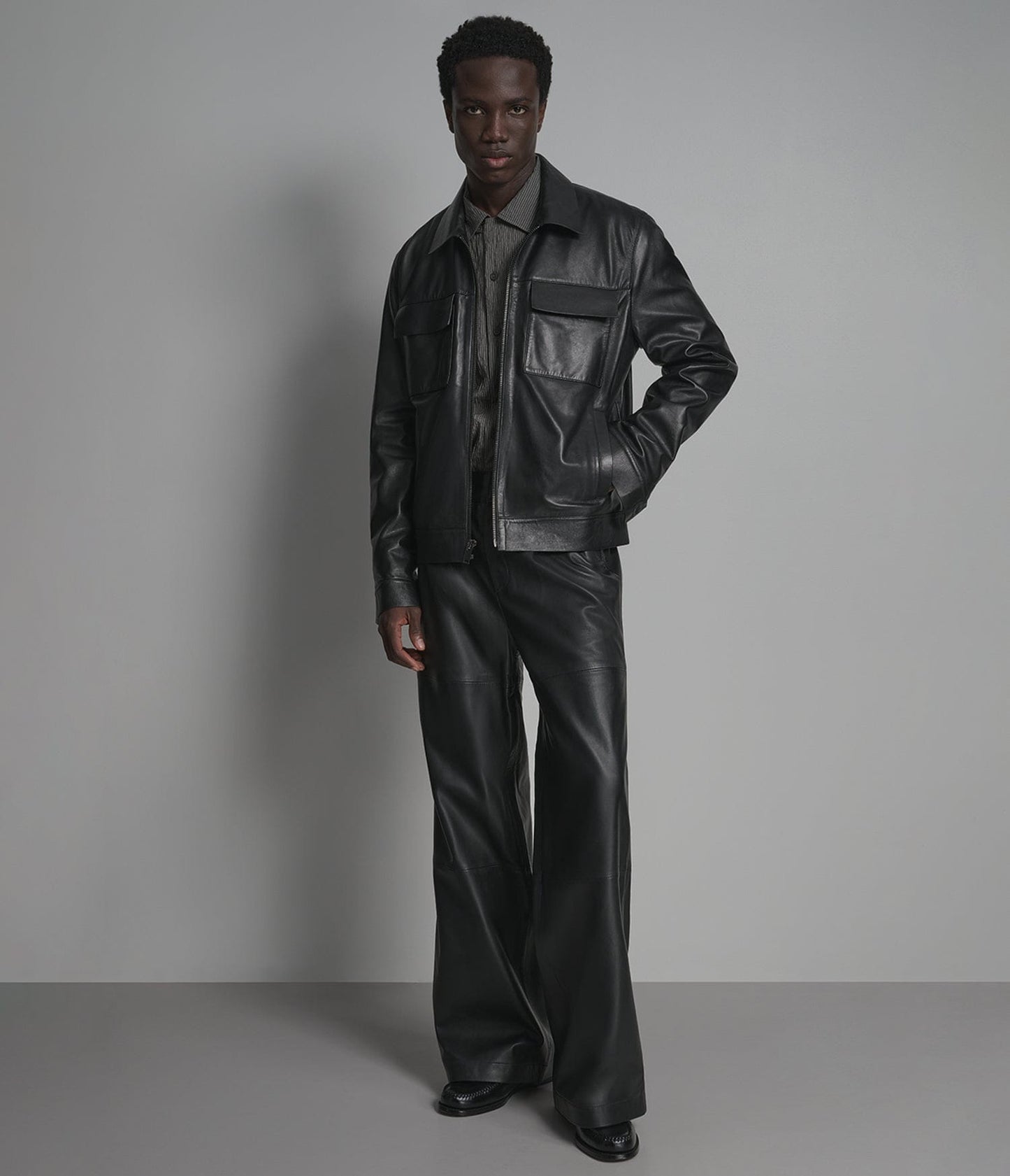 Men's Black Leather Trucker Jacket - Arcane Fox