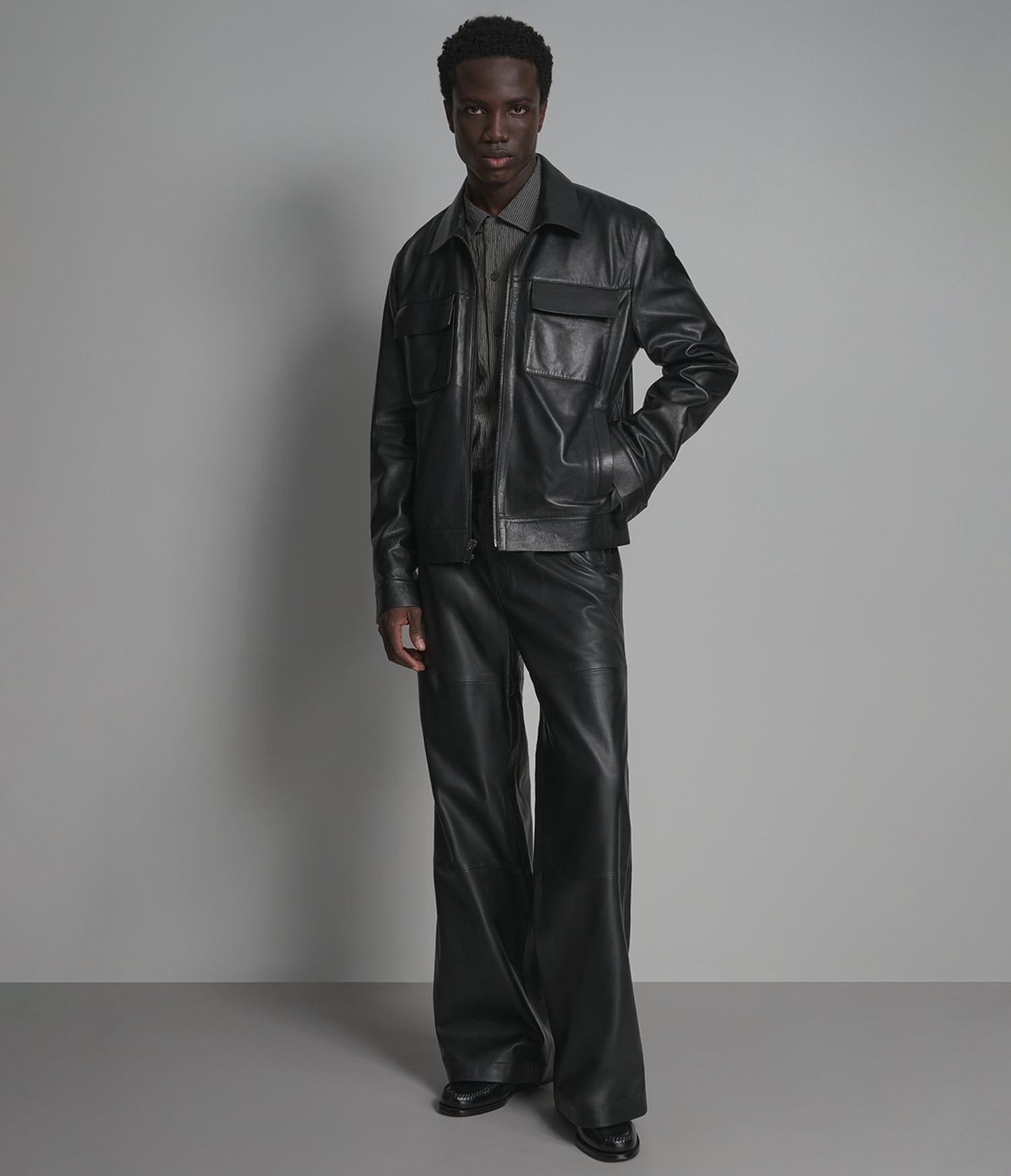 Men's Black Leather Trucker Jacket - Arcane Fox