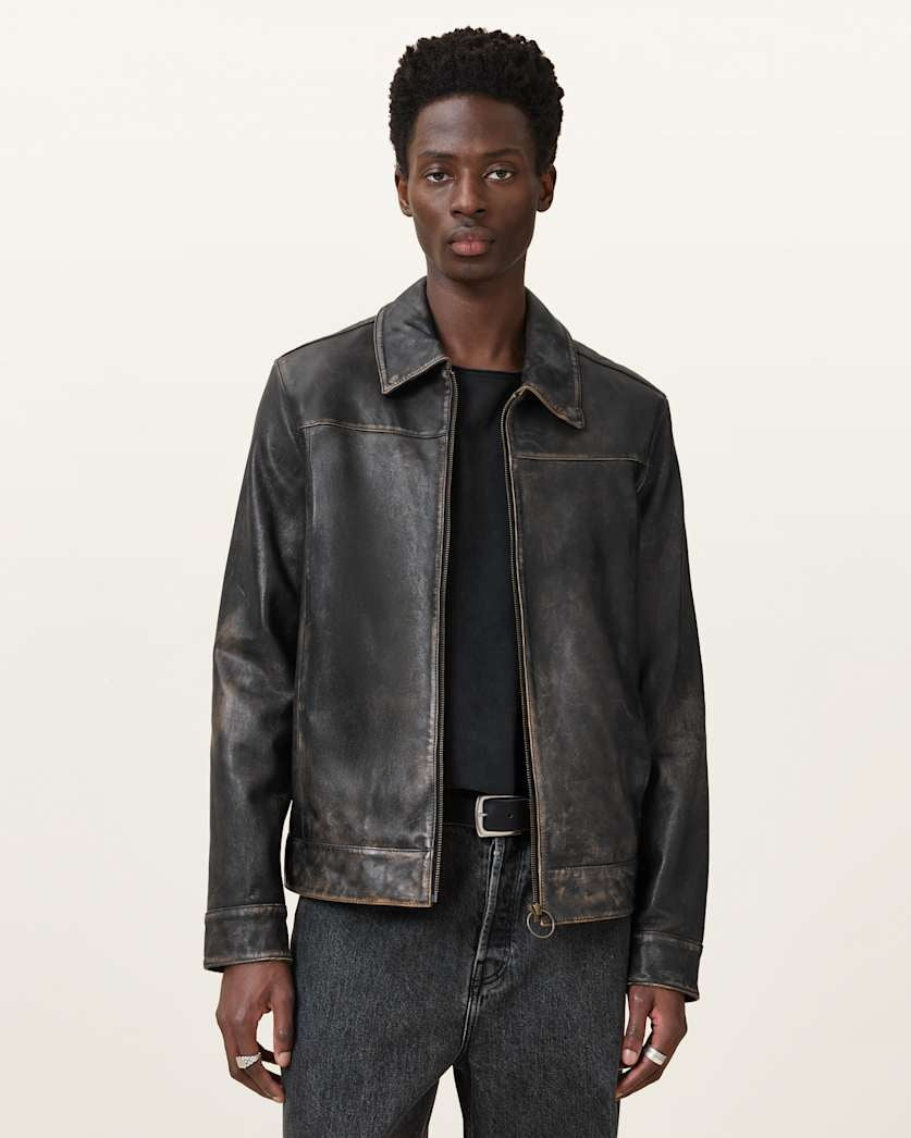 Men's Black Vintage Distressed Leather Jacket