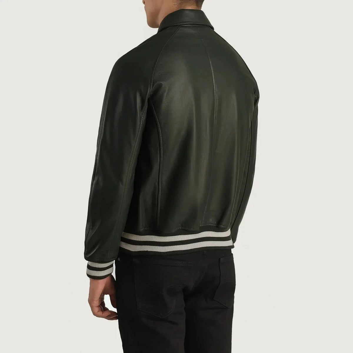 Men's Bomber Dark Green Leather Jacket