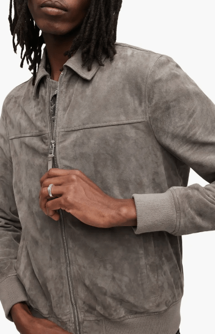 Men's Bomber Suede Leather Jacket In Gray