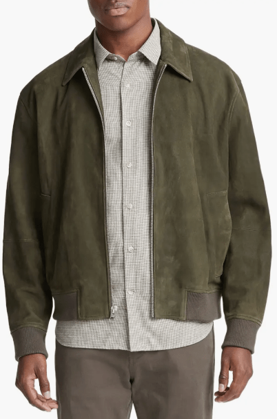 Men's Bomber Suede Leather Jacket In Khali