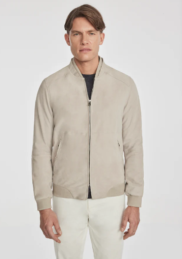 Men's Bomber Suede Leather Jacket In Off White