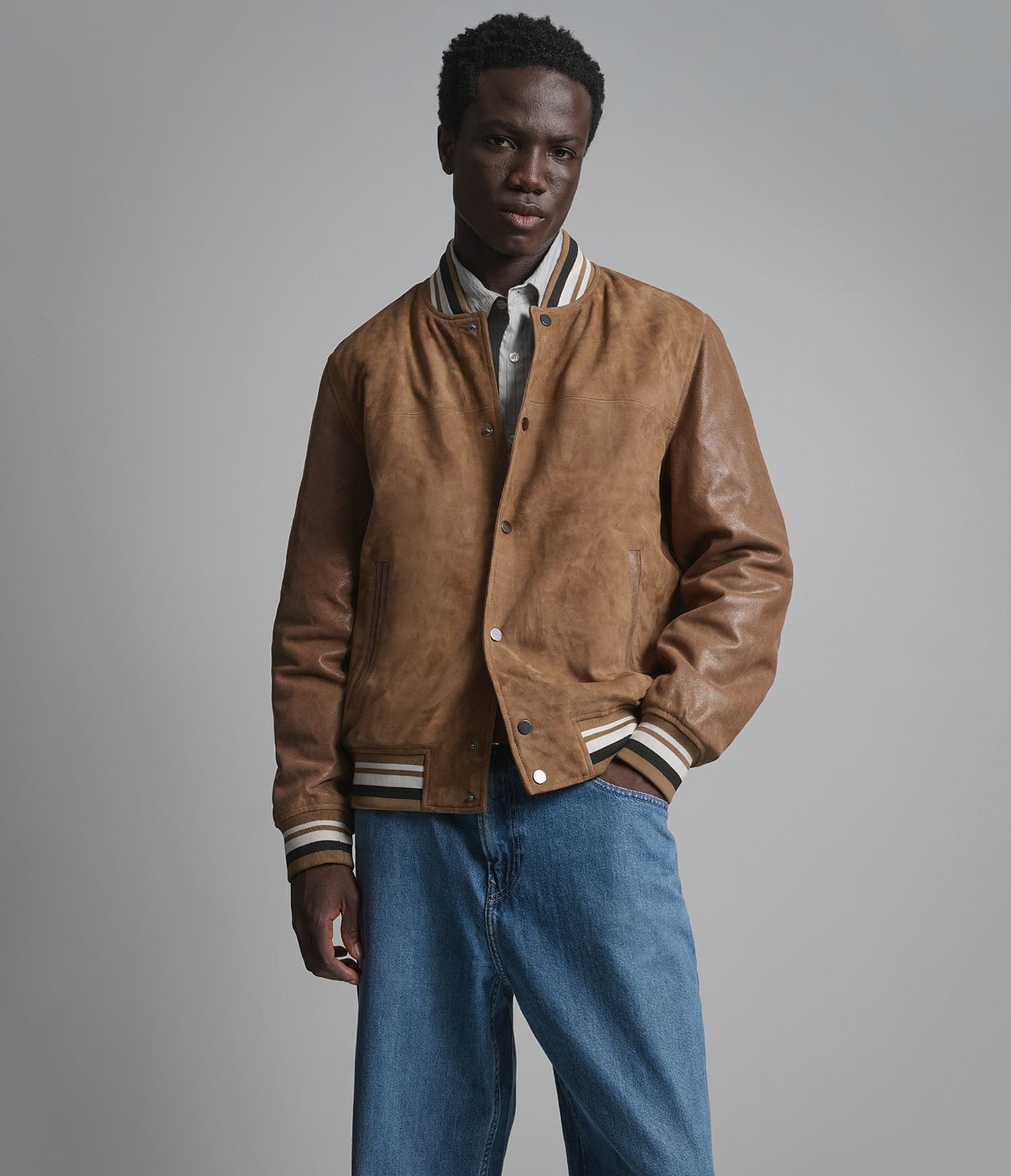 Men's Brown Bomber Varsity Leather Jacket - Arcane Fox