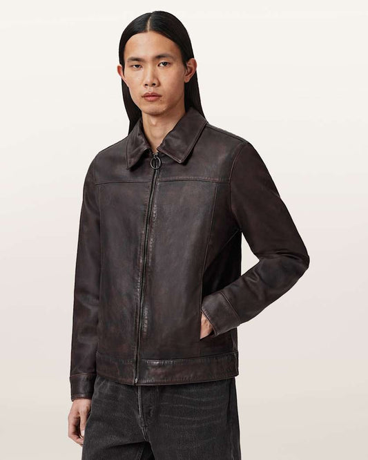 Men's Coffee Brown Distresed Leather Jacket