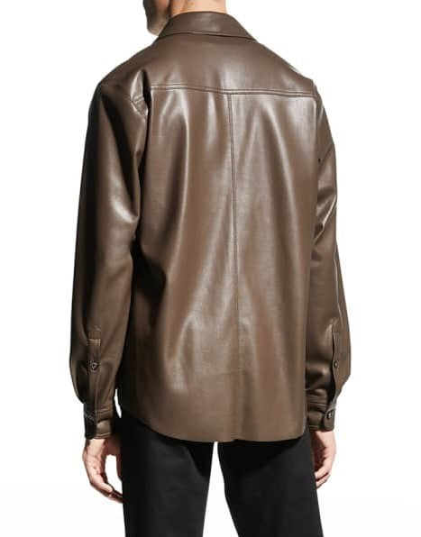 Men's Coffee Brown Leather Shirt In Full Sleeve