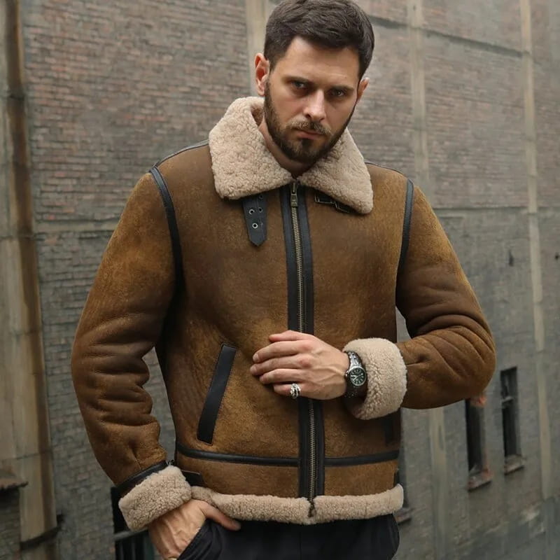 Men's Dark Brown B3 Sheepskin Aviator Leather Jacket - Arcane Fox