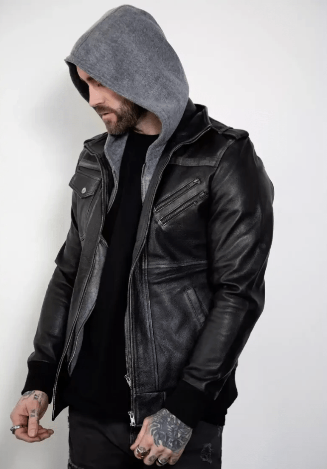 Intimidating Jacket Men's Distressed Bomber Leather Jacket In Black - Arcane Fox