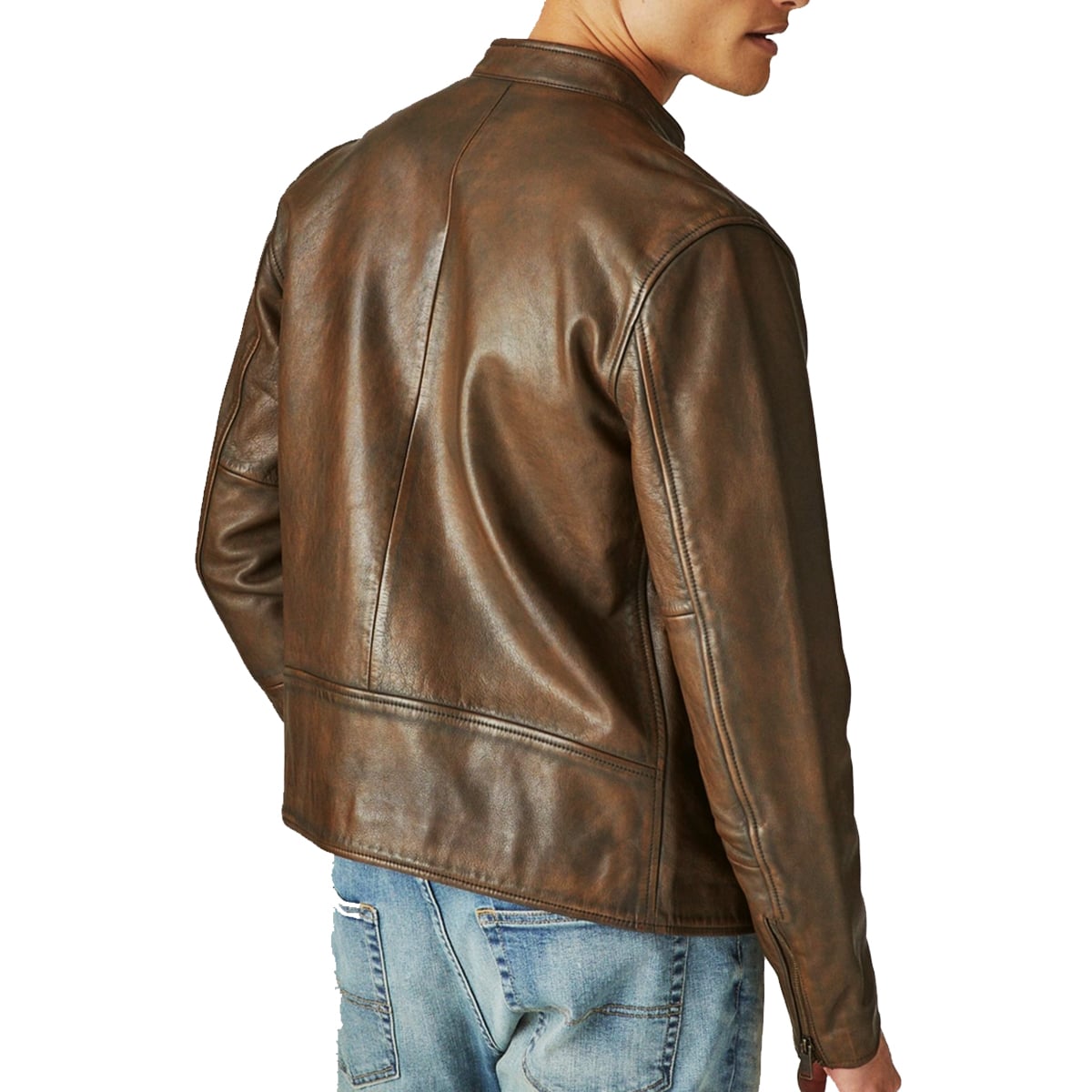 Men's Distressed Motorcycle Leather Jacket In Brown