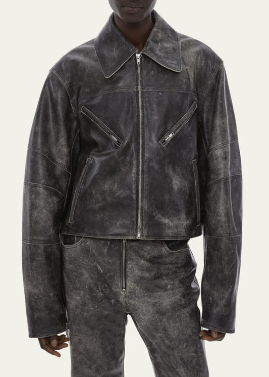 Men's Distressed Vintage Leather Jacket In Black