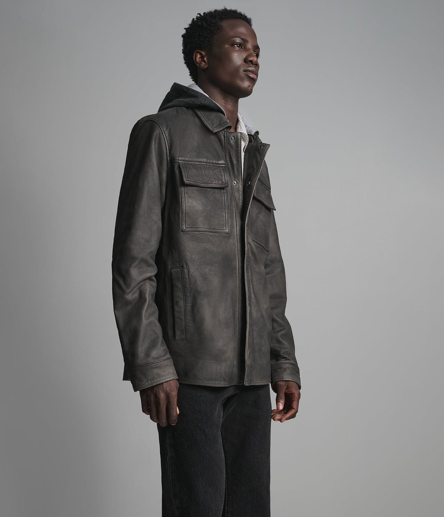 Men's Gray Trucker Leather Jacket - Arcane Fox