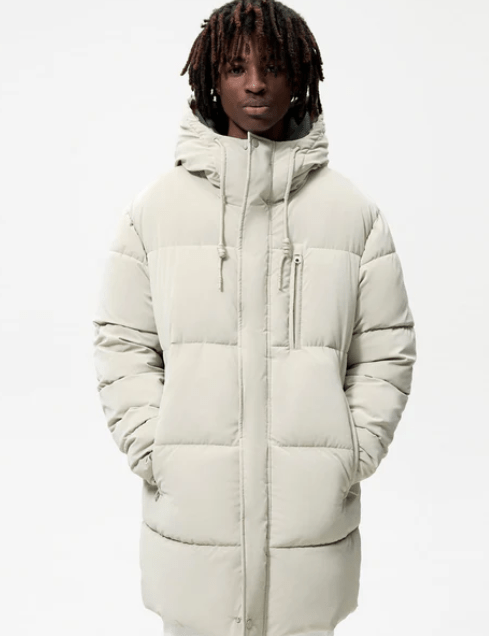 Men s Hooded Puffer Coat in Off White Arcane Fox L Off White DAD7CA