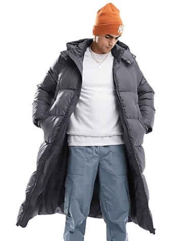 Men's Hooded Trench Puffer Coat In Gray