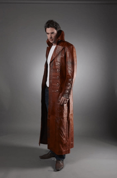 Men's Long Leather Coat In Dark Brown