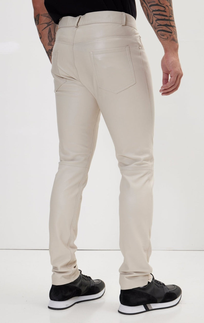 Men's Off White Leather Biker Pant