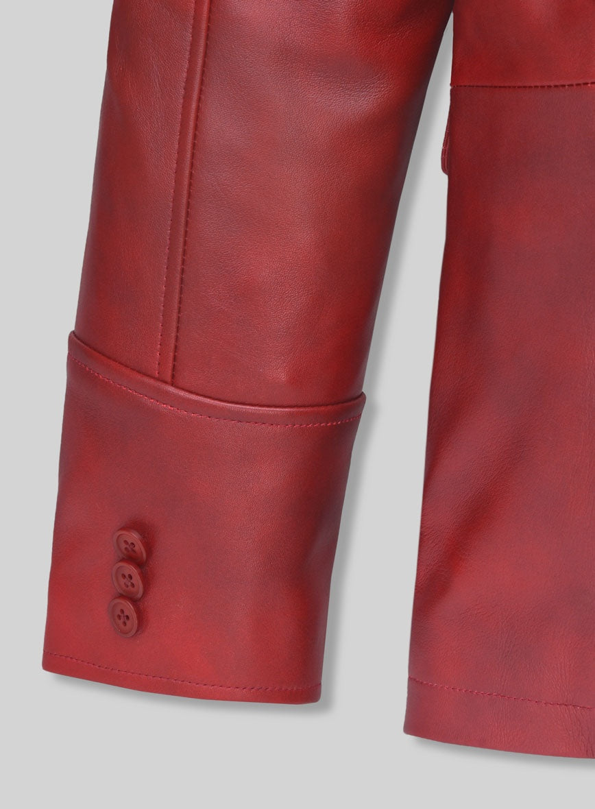 Men's Red Distressed Leather Blazer