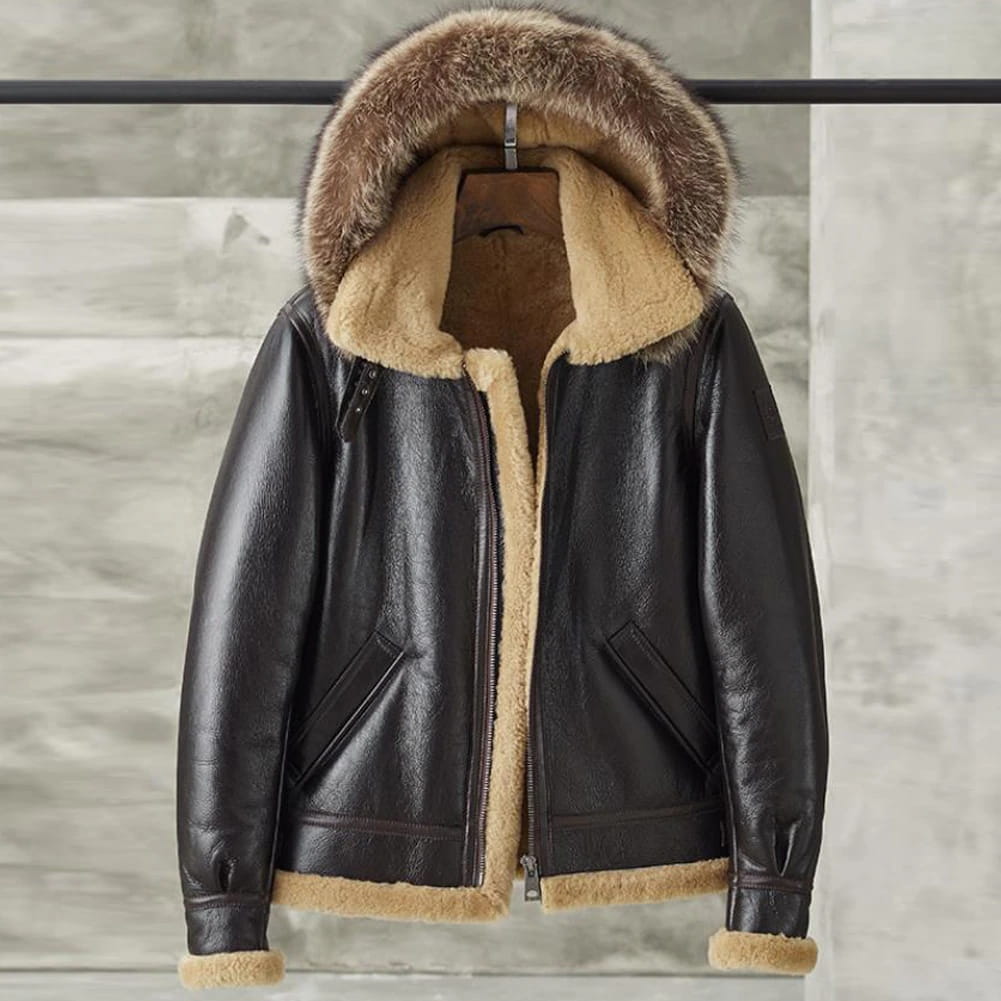 Men's Shearling B3 Parka Leather Jacket In Black - Arcane Fox