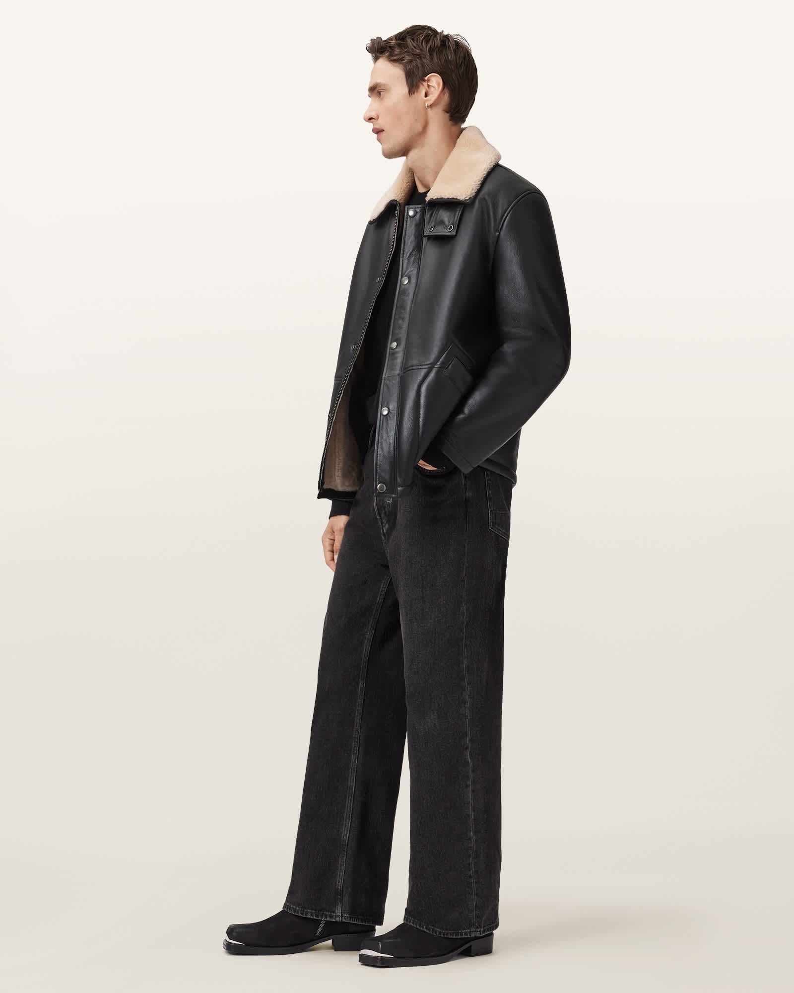 Men's Sheepskin Fur Black Leather Jackets
