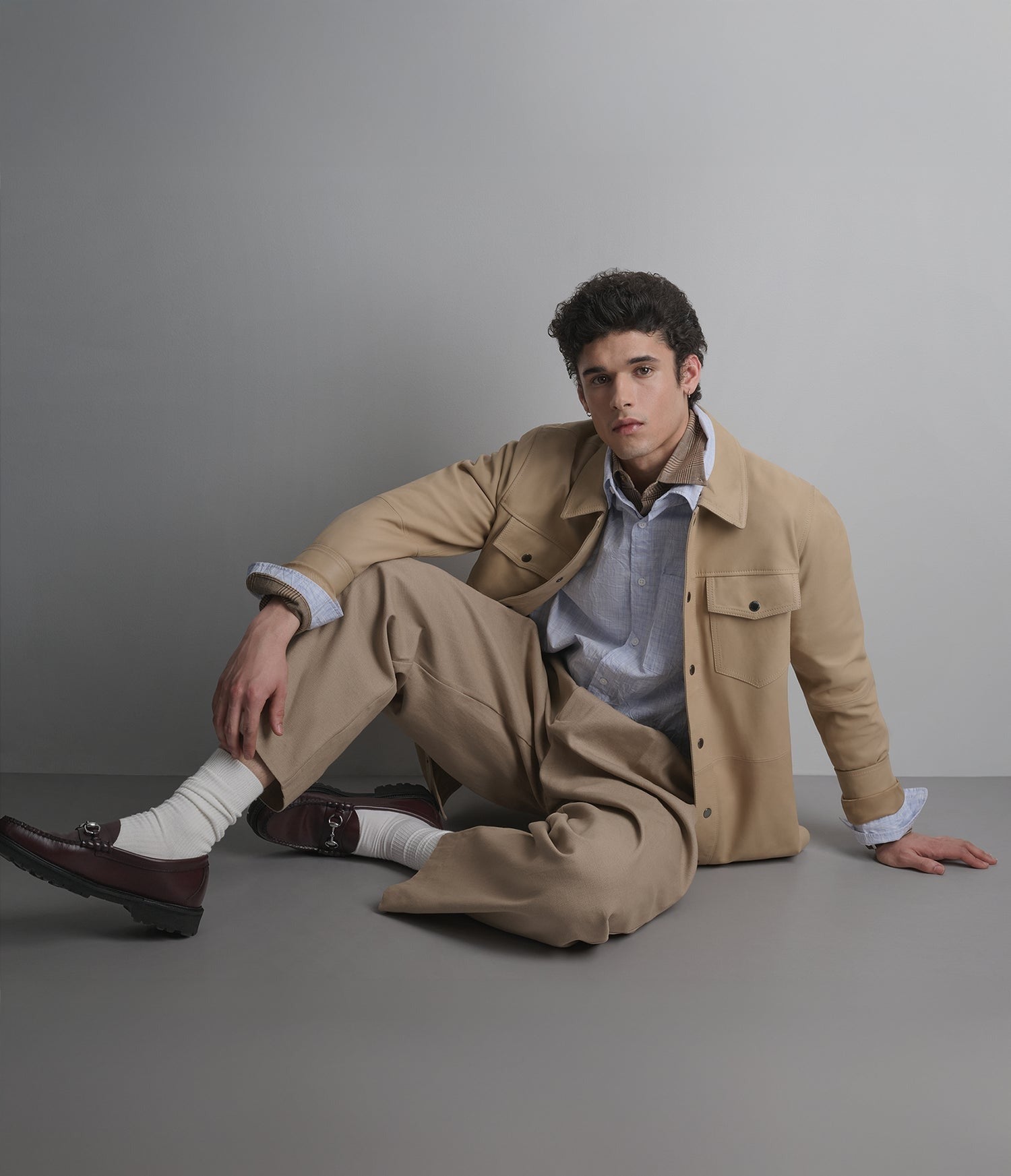 Men's Tan Full Sleeve Leather Shirt - Arcane Fox