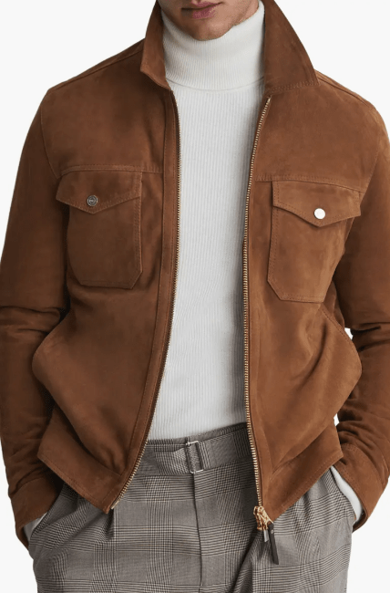 Men's Trucker Suede Leather Jacket In Dark Brown