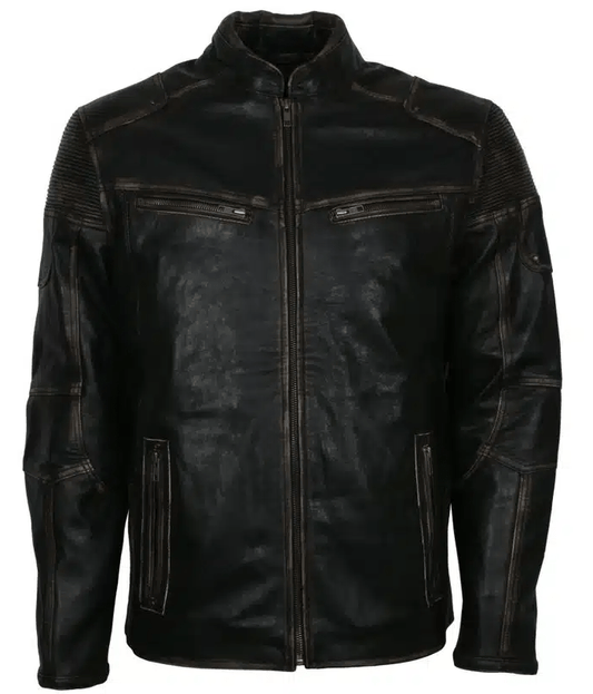 Men's Vintage Cafe Racer Leather Jacket In Black