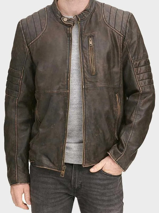 Men's Vintage Cafe Racer Leather Jacket In Dark Brown