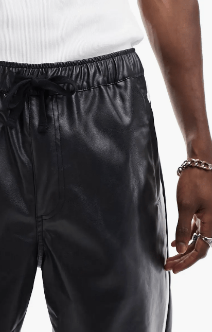Men's Leather Pant In Black With White Strap