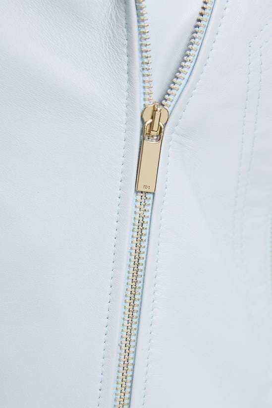 Women's 3/4 Sleeves Leather Biker Jacket In Pale Blue