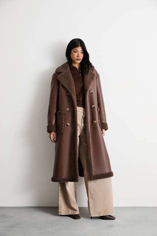 Women's B7 Trench Shearling Leather Coat In Dark Brown - Arcane Fox