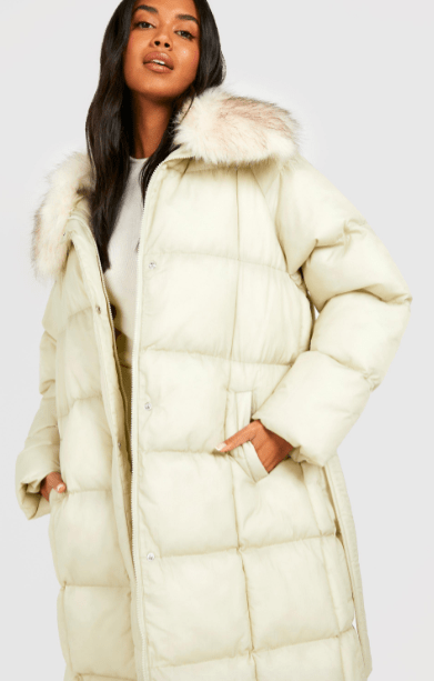 Arcane Fox - Women's Belted Puffer Trench Coat In Off White