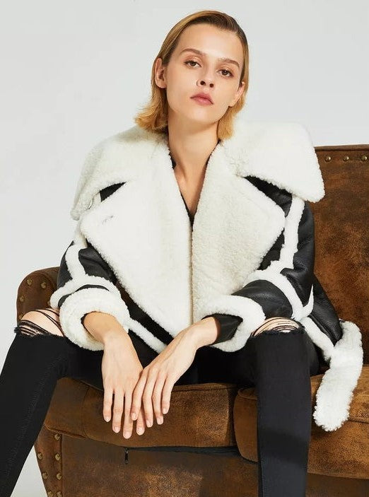 Arcane Fox - Women's Belted Sheepskin Leather Jacket In Black