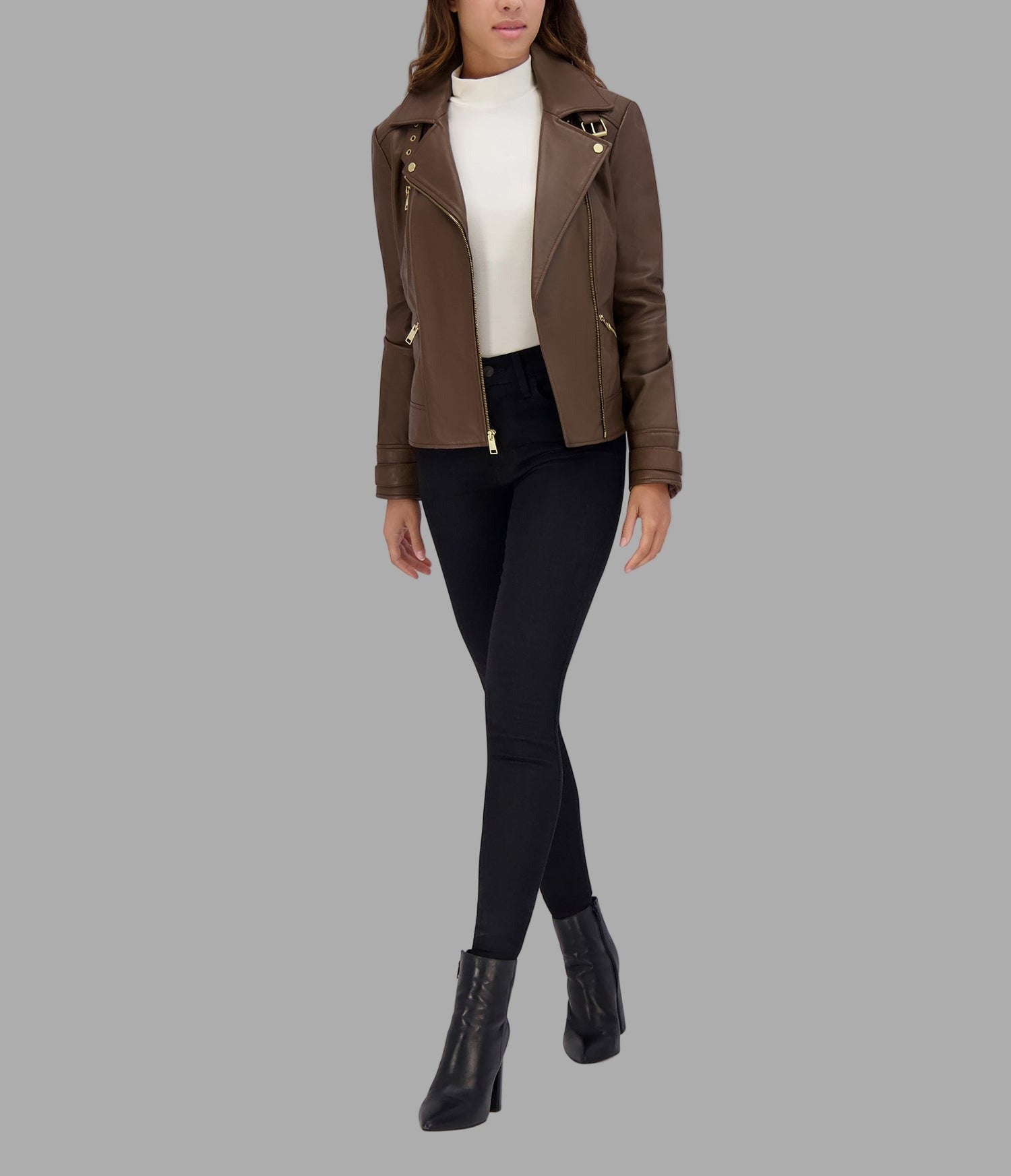 Women's Biker Brown Leather Jacket