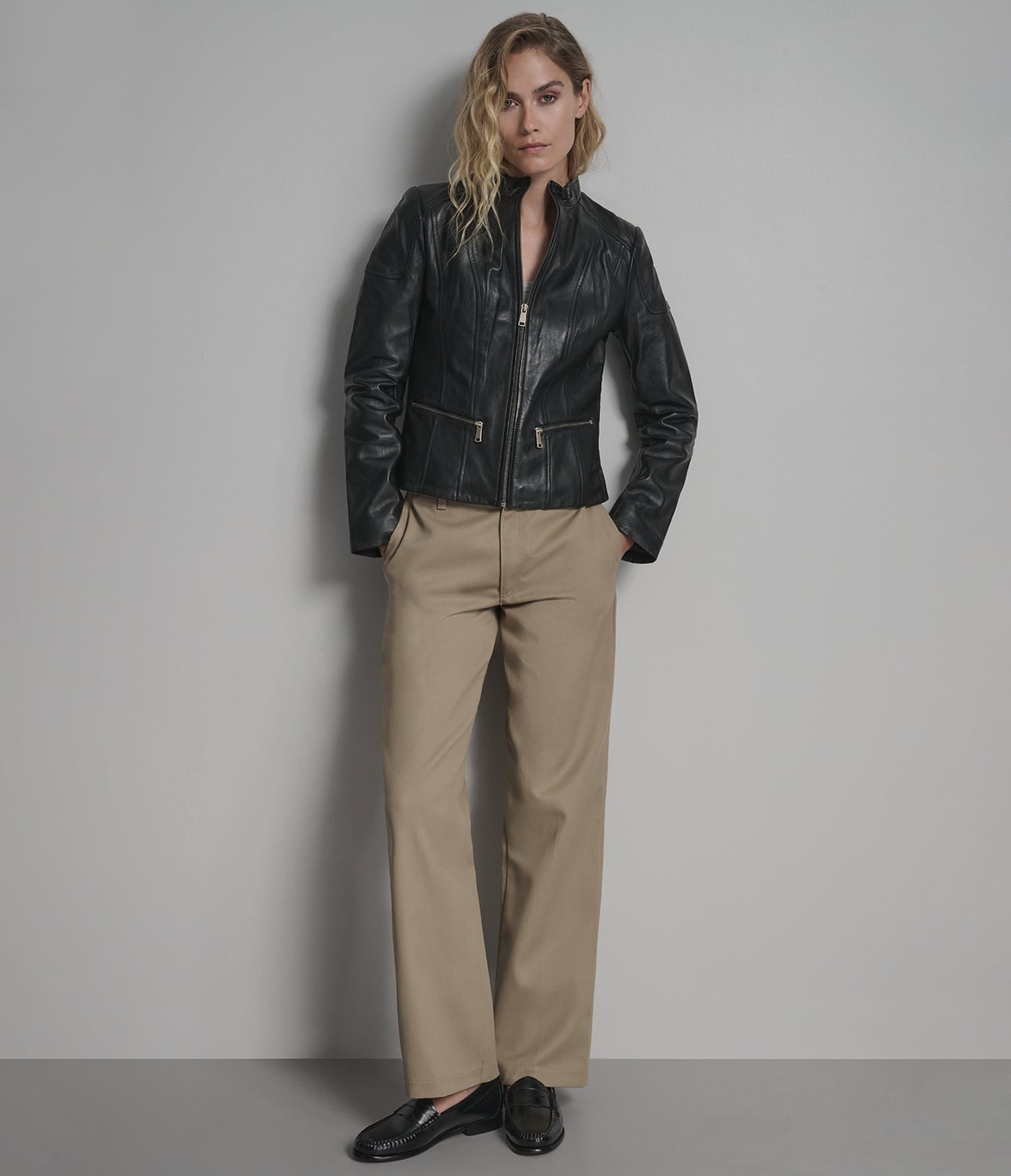 Women's Black Biker Cafe Racer Leather Jacket - Arcane Fox