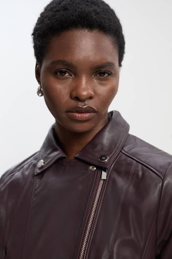 Women's Biker Cafe Racer Leather Jacket In Dark Brown - Arcane Fox