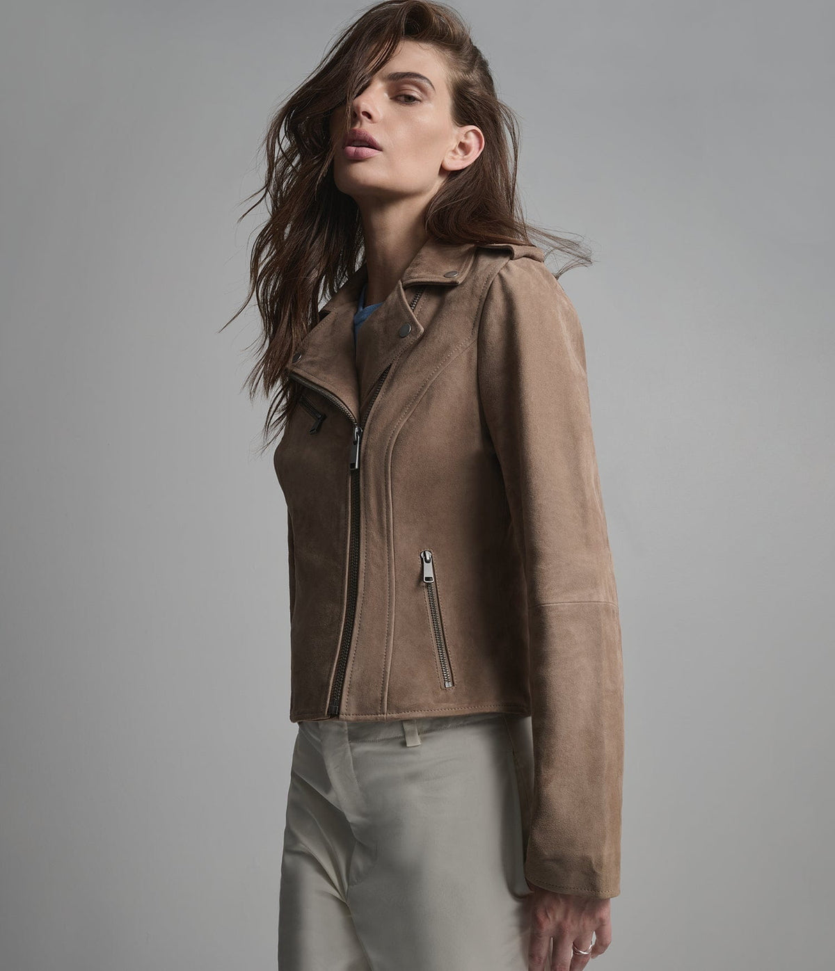 Women's Biker Suede Leather Jacket In Beige - Arcane Fox