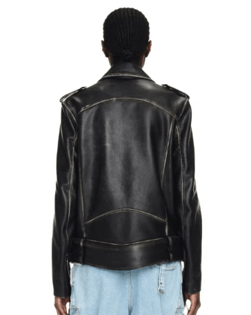 Women's Biker Vintage Leather Jacket In Black