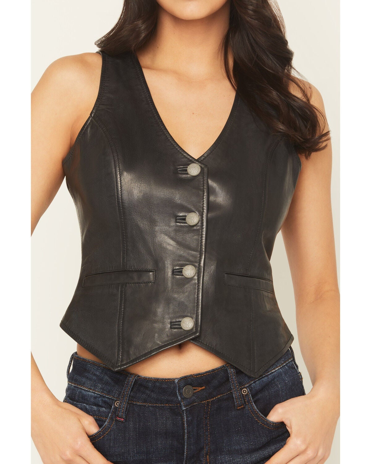 Women's Black Biker Leather Vest