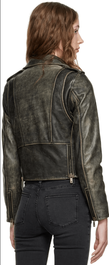 Women's Black Distressed Biker Leather Jacket