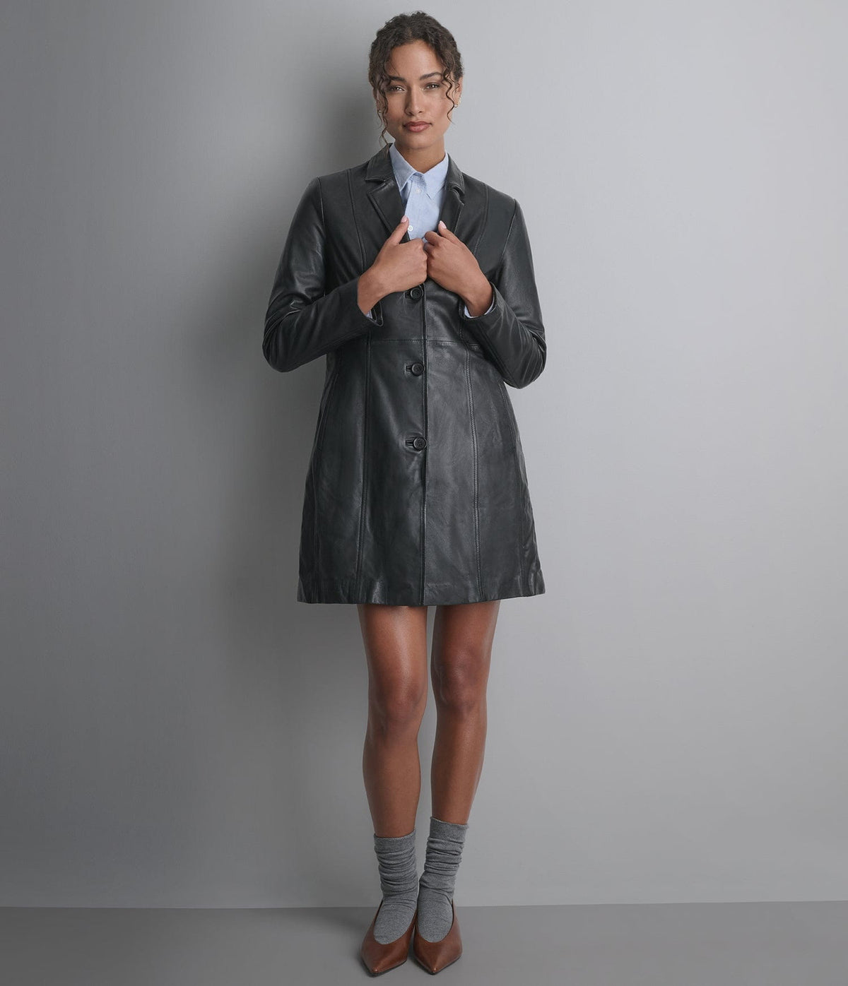 Women's Black Lambskin Leather Coat - Arcane Fox