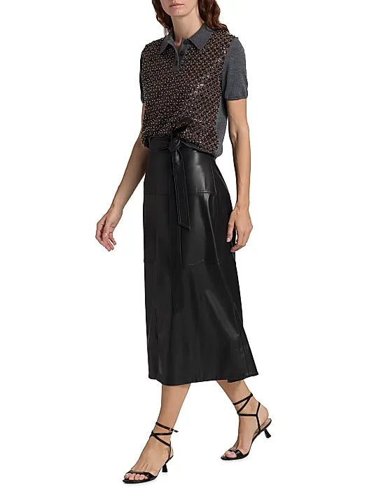 Women's Black Leather Maxi Skirt