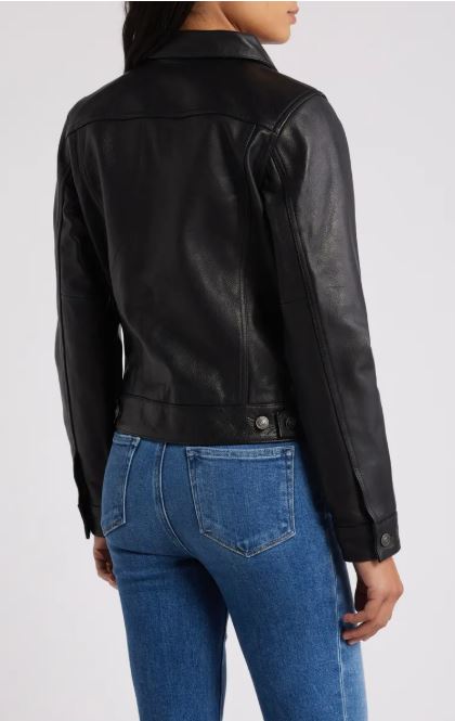 Women's Black Trucker Leather Jacket
