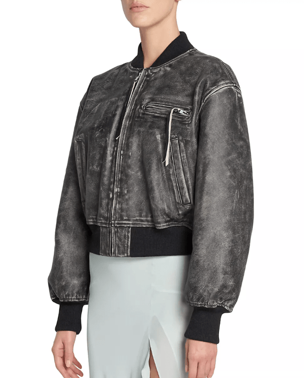 Women's Bomber Vintage Leather Jacket In Black - Arcane Fox